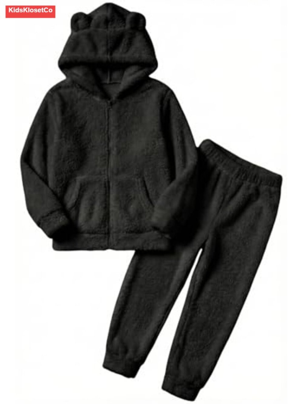 Girls 2-Piece Fleece Tracksuit Set with Full Zip Fuzzy Hoodie and Pants